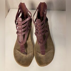 Ahnu Sandals Womens 9 Mauve Leather Merida Wedge Strappy Gladiator Zip Shoes